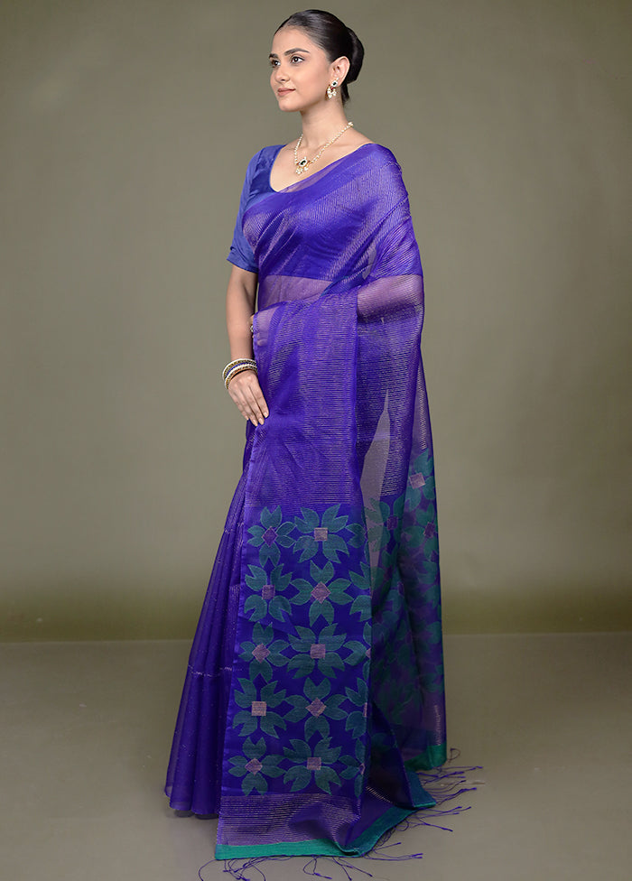 Blue Handloom Matka Pure Silk Saree With Blouse Piece