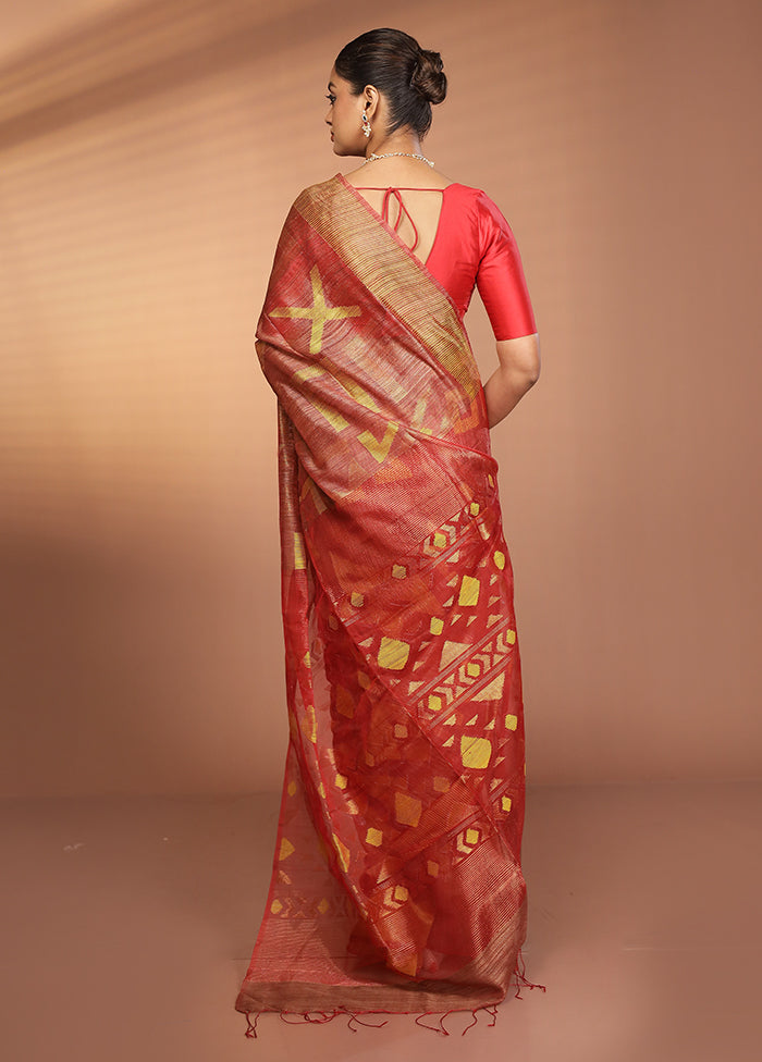 Red Handloom Matka Pure Silk Saree With Blouse Piece