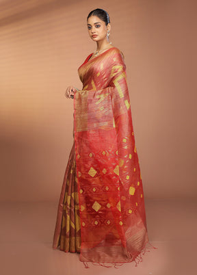 Red Handloom Matka Pure Silk Saree With Blouse Piece