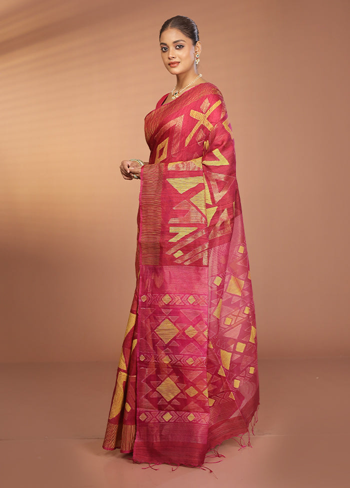 Pink Handloom Matka Pure Silk Saree With Blouse Piece