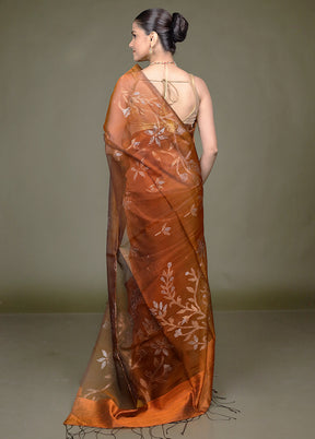 Rust Handloom Matka Pure Silk Saree With Blouse Piece