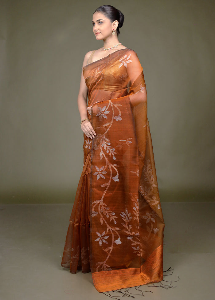 Rust Handloom Matka Pure Silk Saree With Blouse Piece