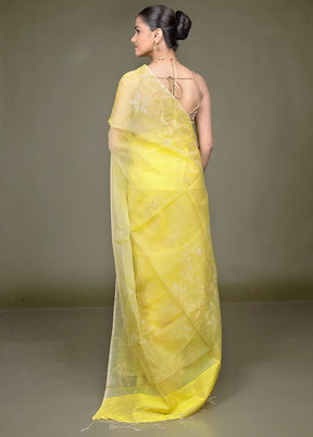 Yellow Handloom Matka Pure Silk Saree With Blouse Piece