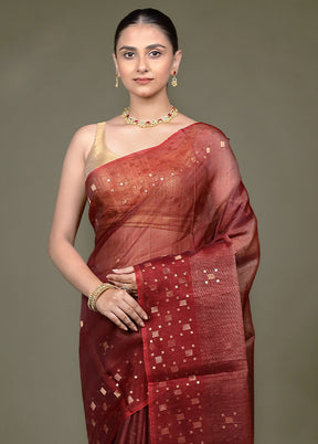 Red Handloom Matka Pure Silk Saree With Blouse Piece