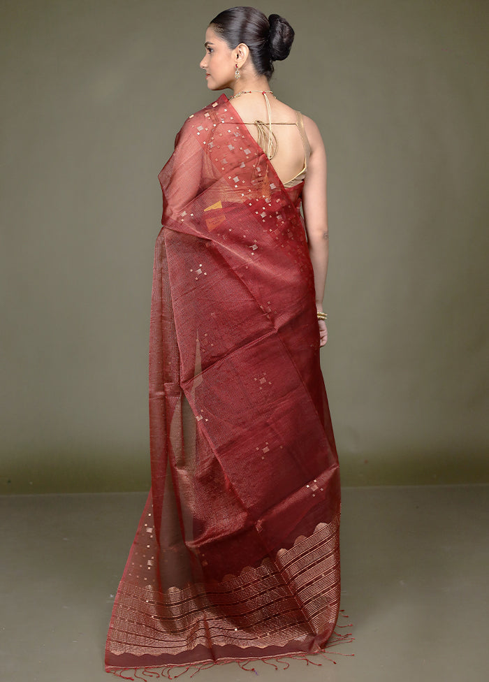 Red Handloom Matka Pure Silk Saree With Blouse Piece