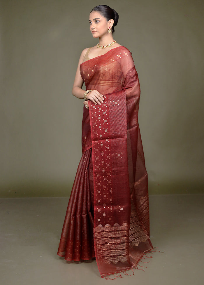Red Handloom Matka Pure Silk Saree With Blouse Piece