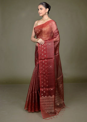 Red Handloom Matka Pure Silk Saree With Blouse Piece