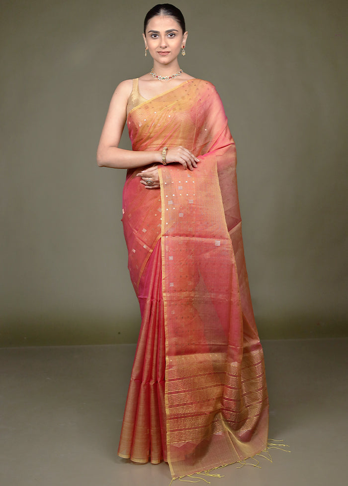 Pink Handloom Matka Pure Silk Saree With Blouse Piece