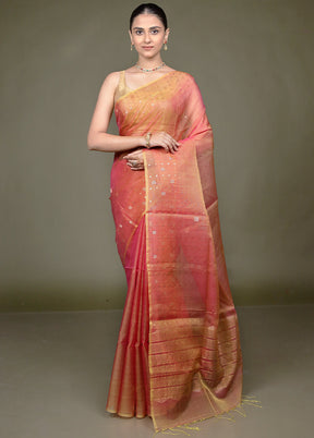 Pink Handloom Matka Pure Silk Saree With Blouse Piece