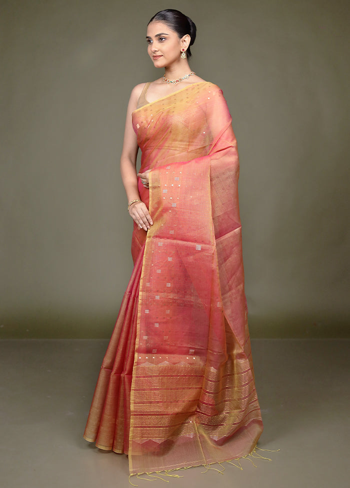 Pink Handloom Matka Pure Silk Saree With Blouse Piece