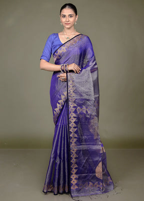 Blue Handloom Matka Pure Silk Saree With Blouse Piece