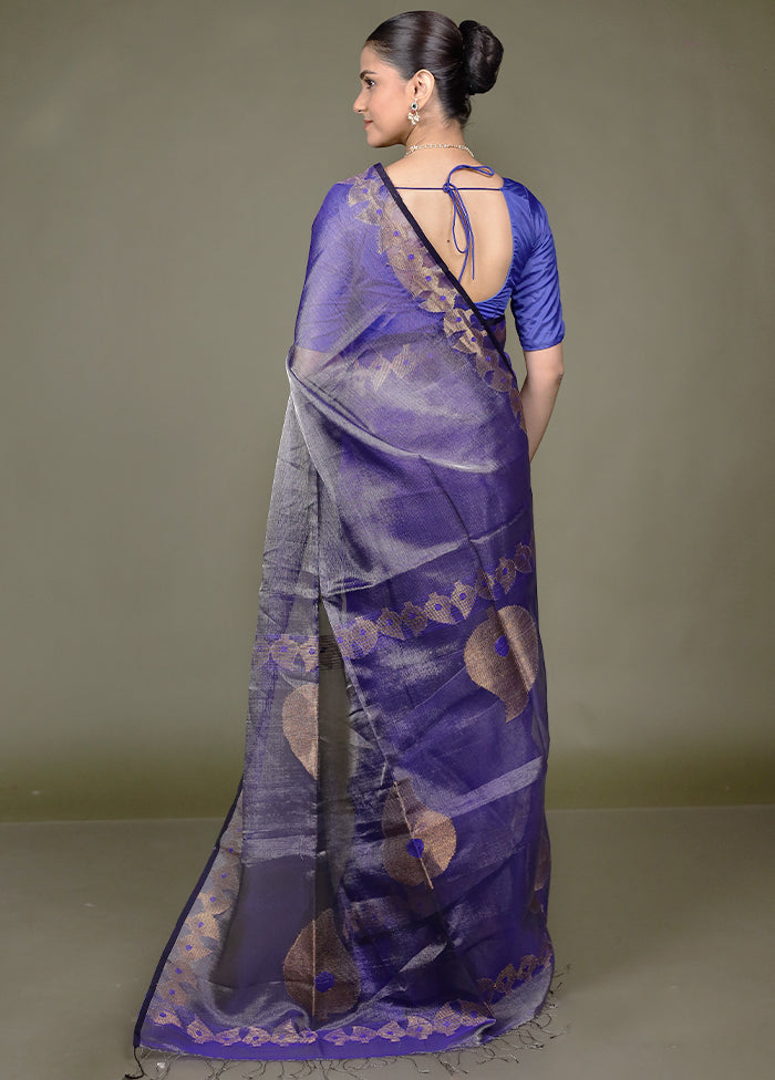 Blue Handloom Matka Pure Silk Saree With Blouse Piece