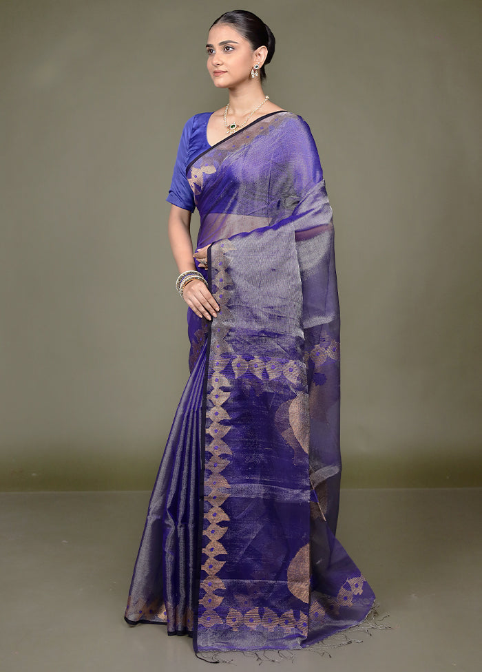 Blue Handloom Matka Pure Silk Saree With Blouse Piece