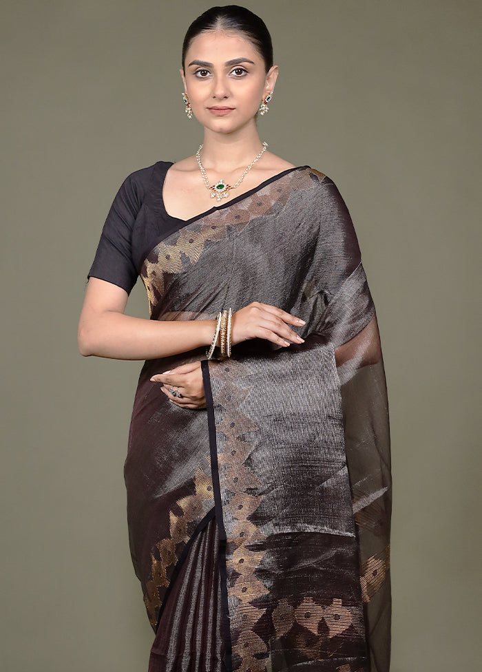 Black Handloom Matka Pure Silk Saree With Blouse Piece