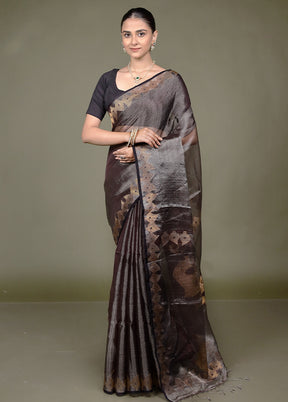 Black Handloom Matka Pure Silk Saree With Blouse Piece
