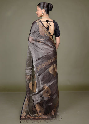 Black Handloom Matka Pure Silk Saree With Blouse Piece