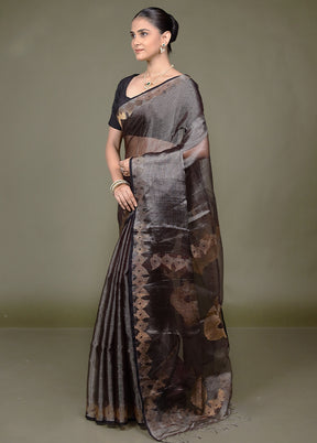 Black Handloom Matka Pure Silk Saree With Blouse Piece
