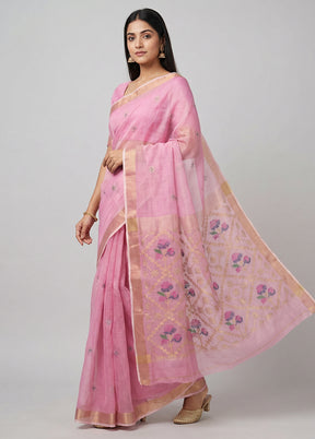 Pink Handloom Matka Pure Silk Saree With Blouse Piece