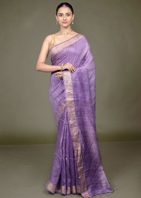 Purple Handloom Matka Pure Silk Saree With Blouse Piece