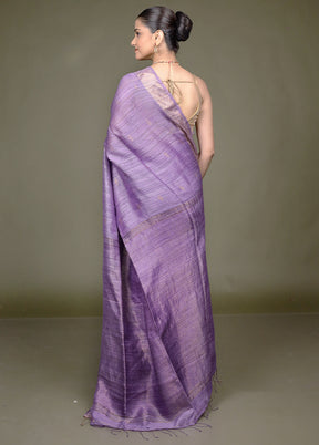 Purple Handloom Matka Pure Silk Saree With Blouse Piece