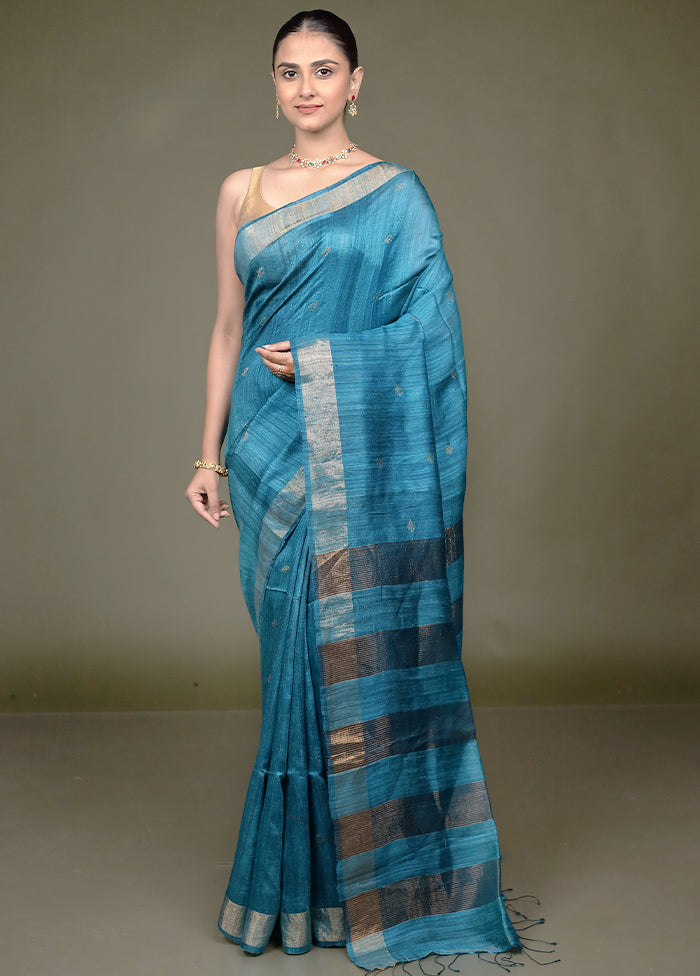 Green Handloom Matka Pure Silk Saree With Blouse Piece