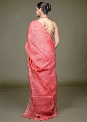 Pink Handloom Matka Pure Silk Saree With Blouse Piece