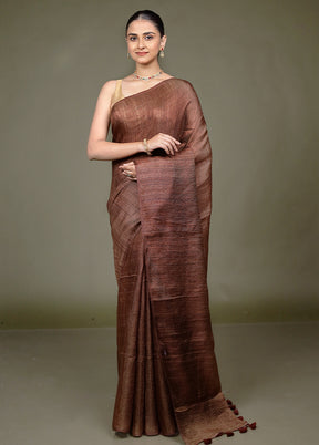 Rust Handloom Matka Pure Silk Saree With Blouse Piece