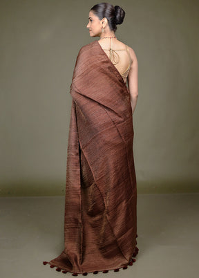 Rust Handloom Matka Pure Silk Saree With Blouse Piece