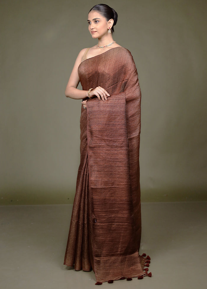Rust Handloom Matka Pure Silk Saree With Blouse Piece