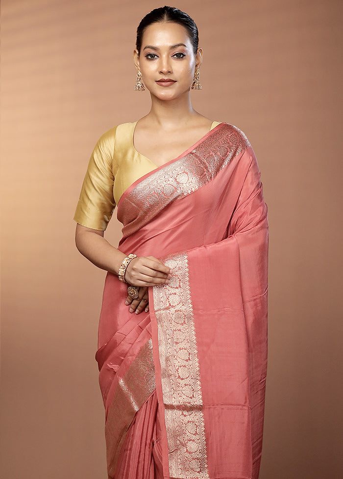 Pink Chiffon Silk Saree With Blouse Piece