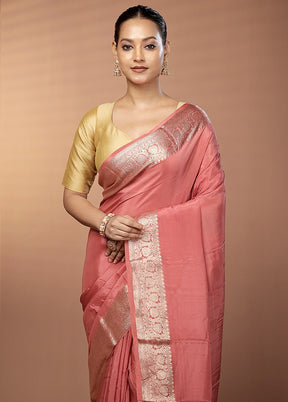 Pink Chiffon Silk Saree With Blouse Piece