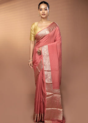 Pink Chiffon Silk Saree With Blouse Piece