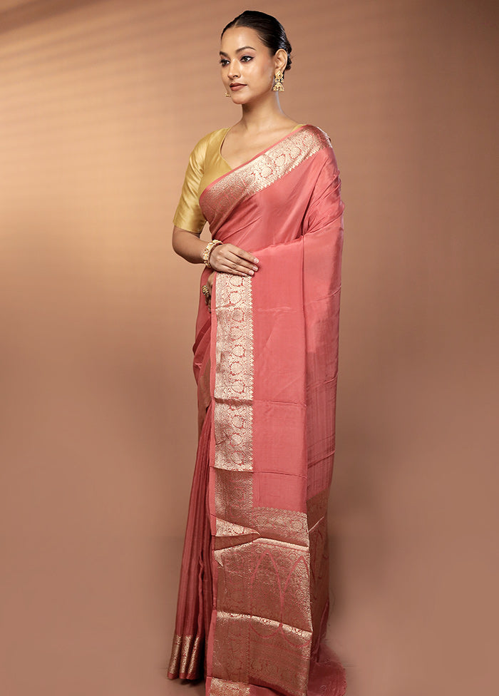 Pink Chiffon Silk Saree With Blouse Piece