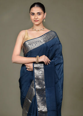 Blue Chiffon Silk Saree With Blouse Piece