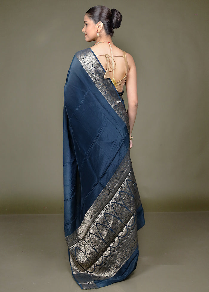 Blue Chiffon Silk Saree With Blouse Piece