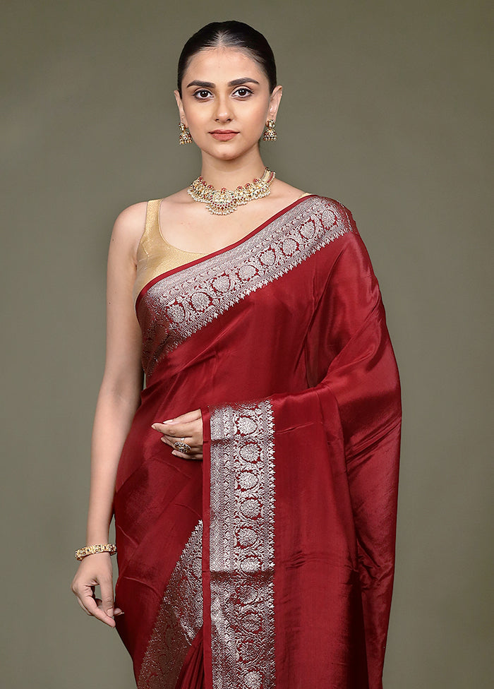 Maroon Chiffon Silk Saree With Blouse Piece