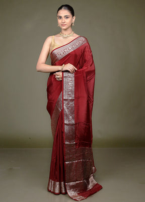 Maroon Chiffon Silk Saree With Blouse Piece