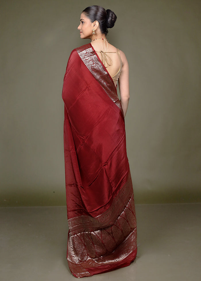 Maroon Chiffon Silk Saree With Blouse Piece