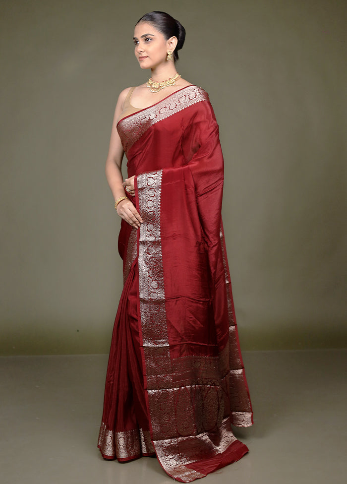 Maroon Chiffon Silk Saree With Blouse Piece