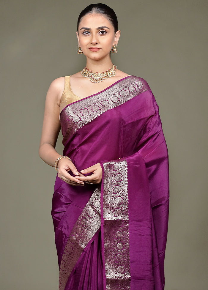 Purple Chiffon Silk Saree With Blouse Piece