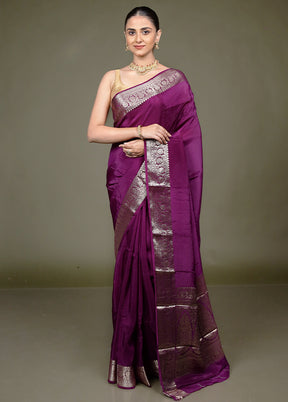 Purple Chiffon Silk Saree With Blouse Piece