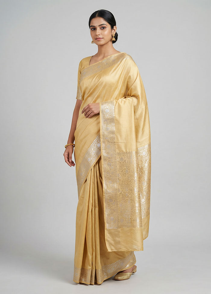 Cream Handloom Dupion Pure Silk Saree With Blouse Piece