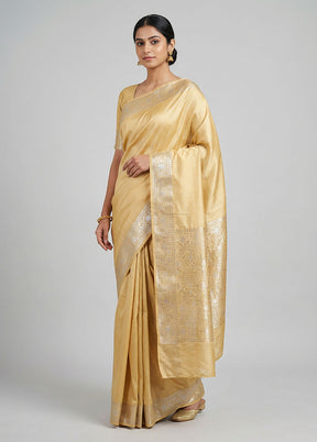 Cream Handloom Dupion Pure Silk Saree With Blouse Piece
