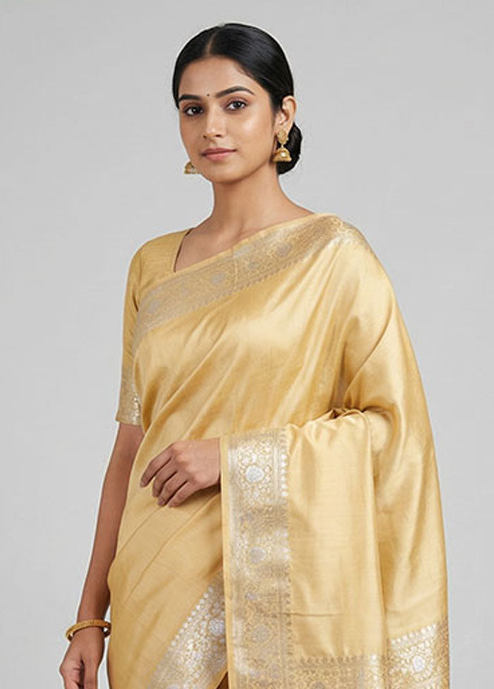 Cream Handloom Dupion Pure Silk Saree With Blouse Piece