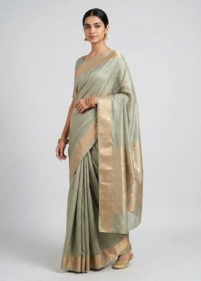 Grey Handloom Dupion Pure Silk Saree With Blouse Piece