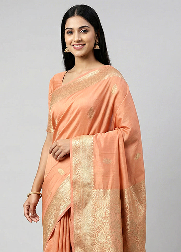 Orange Handloom Dupion Pure Silk Saree With Blouse Piece
