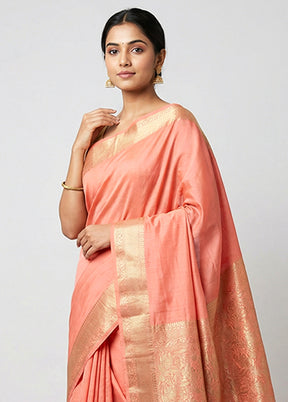 Pink Handloom Dupion Pure Silk Saree With Blouse Piece