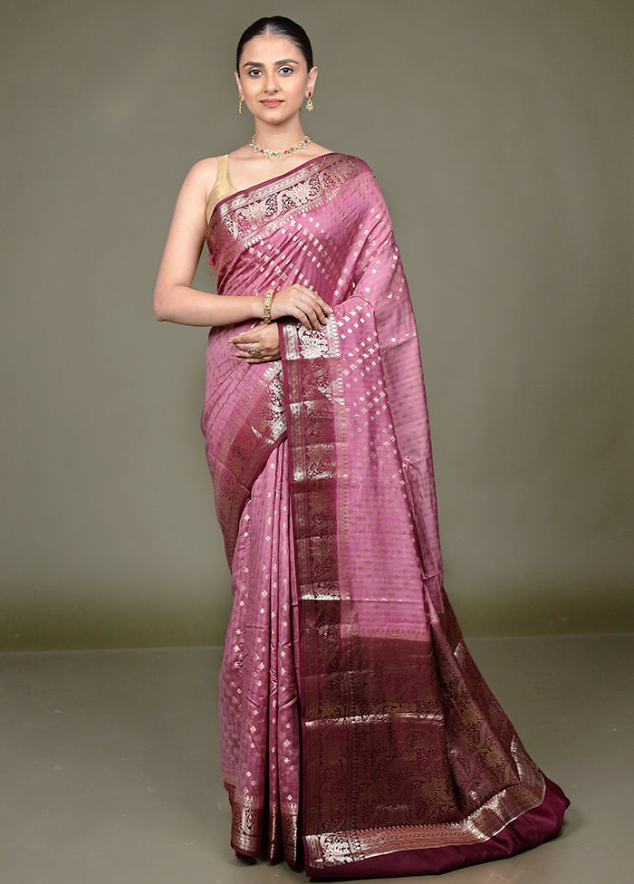 Purple Handloom Dupion Pure Silk Saree With Blouse Piece