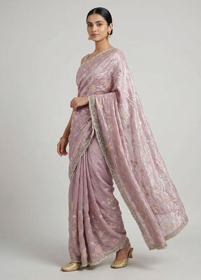 Pink Tissue Silk Saree With Blouse Piece