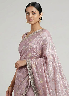 Pink Tissue Silk Saree With Blouse Piece